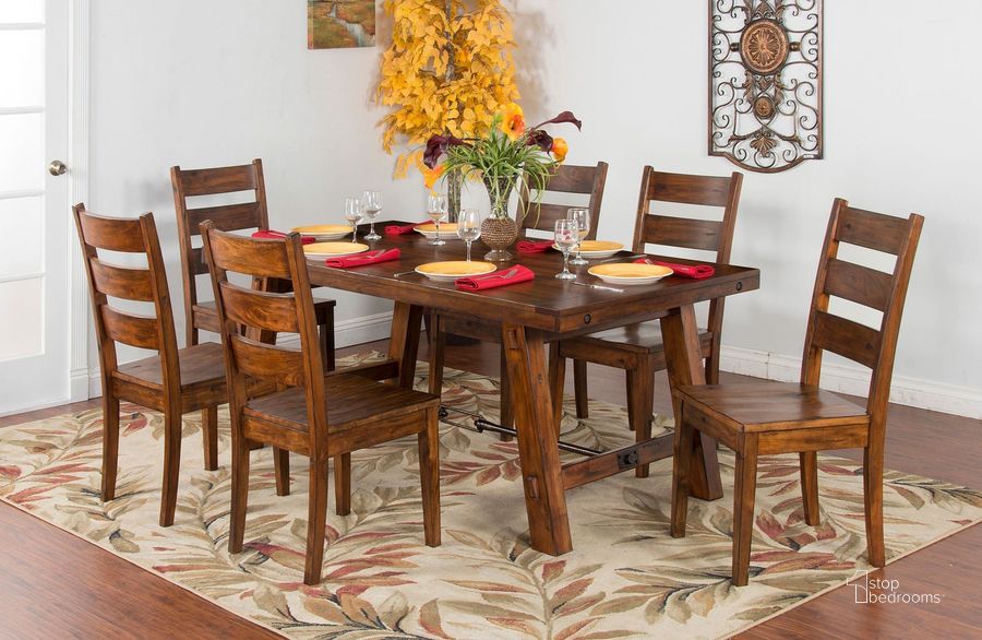 The appearance of Tuscany Vintage Mocha Rectangular Dining Room Set designed by Sunny Design in the rustic / southwestern interior design. This brown piece of furniture  was selected by 1StopBedrooms from Tuscany Collection to add a touch of cosiness and style into your home. Sku: 1367VM;1508VM. Table Base Style: Trestle. Material: Wood. Product Type: Dining Room Set. Table Top Shape: Rectangular. Size: 74". Image1