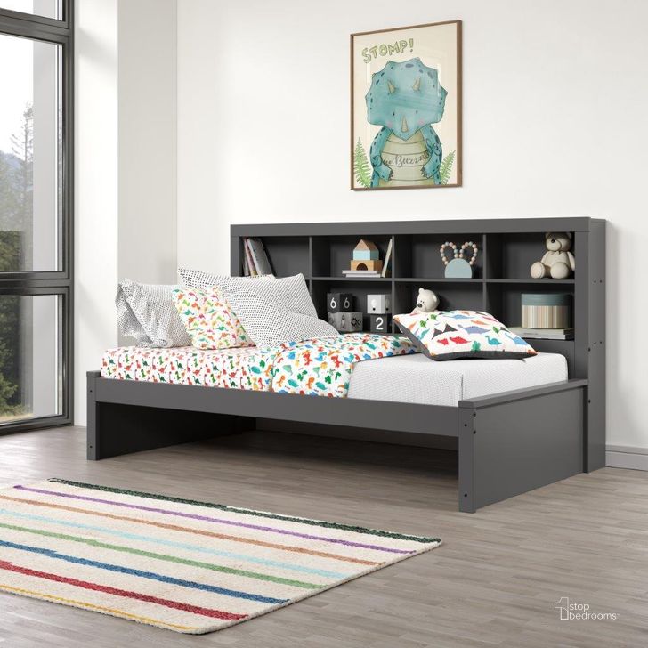 The appearance of Twin Bookcase Daybed Gark Grey designed by DONCO kids in the modern / contemporary interior design. This dark grey piece of furniture  was selected by 1StopBedrooms from  to add a touch of cosiness and style into your home. Sku: 1733A-TDG;1733B-TDG. Bed Type: Daybed. Material: Wood. Product Type: DayBed. Bed Size: Twin. Image1