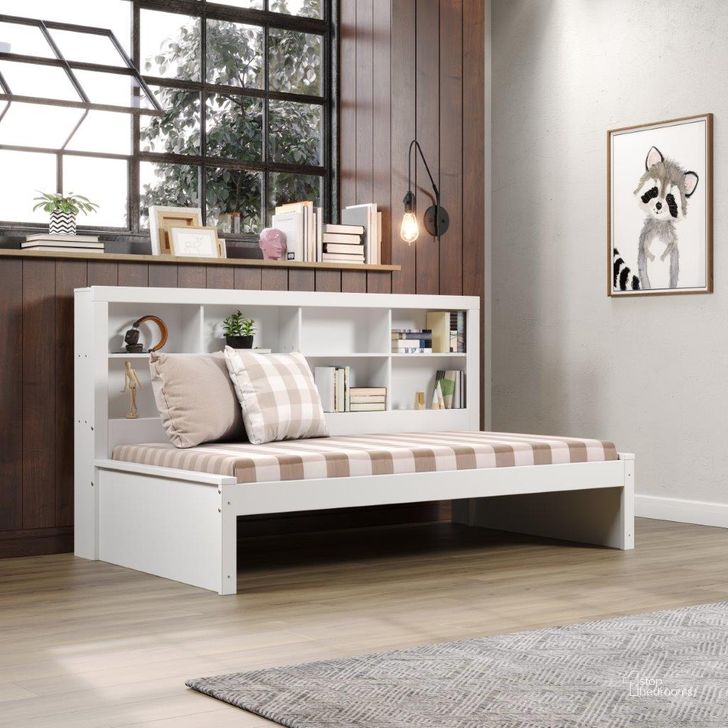 The appearance of Twin Bookcase Daybed In White designed by DONCO kids in the modern / contemporary interior design. This white piece of furniture  was selected by 1StopBedrooms from  to add a touch of cosiness and style into your home. Sku: 1733A-TW;1733B-TW. Bed Type: Daybed. Material: Wood. Product Type: DayBed. Bed Size: Twin. Image1