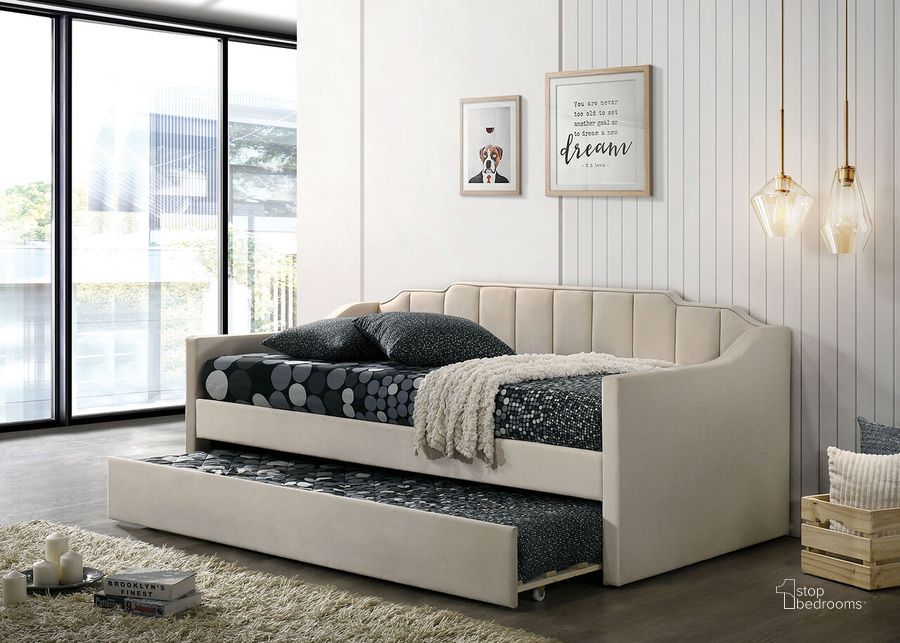 The appearance of Twin Daybed In Beige designed by Furniture of America in the modern / contemporary interior design. This beige piece of furniture  was selected by 1StopBedrooms from  to add a touch of cosiness and style into your home. Sku: CM1931BG-1;CM1931BG-2. Bed Type: Daybed. Material: Fabric. Product Type: DayBed. Bed Size: Twin. Image1