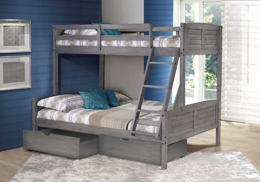 The appearance of Twin-Full Louver Bunk Bed With Dual Under Bed Drawers In Antique Grey Finish designed by DONCO kids in the modern / contemporary interior design. This antique grey piece of furniture  was selected by 1StopBedrooms from  to add a touch of cosiness and style into your home. Sku: 2012-TFAG_505-AG. Bed Type: Bunk Bed. Material: Wood. Product Type: Bunk Bed. Bed Size: Twin. Image1