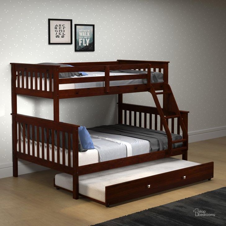 The appearance of Twin-Full Mission Bunk Bed W-Twin Trundle Bed In Dark Cappuccino Finish-122-3-TFCP503-CP designed by DONCO kids in the  interior design. This dark cappuccino piece of furniture  was selected by 1StopBedrooms from  to add a touch of cosiness and style into your home. Sku: 122-3-TFCP_503-CP. Bed Type: Bunk Bed. Material: Wood. Product Type: Bunk Bed. Bed Size: Twin Over Full. Image1
