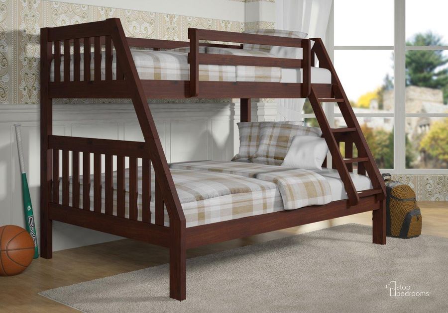 The appearance of Twin-Full Mission Bunkbed Cappuccino-1018-3TFCP designed by DONCO kids in the  interior design. This dark cappuccino piece of furniture  was selected by 1StopBedrooms from  to add a touch of cosiness and style into your home. Sku: 1018-3TFCP. Bed Type: Bunk Bed. Material: Wood. Product Type: Bunk Bed. Bed Size: Twin Over Full. Image1