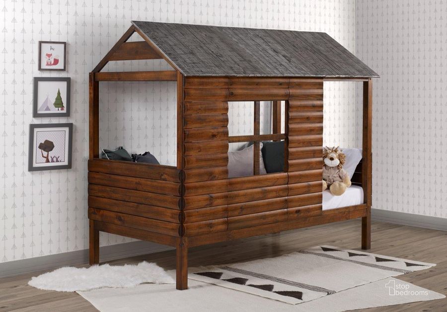The appearance of Twin Log Cabin Low Loft Rustic Walnut designed by DONCO kids in the cabin / lodge interior design. This rustic walnut piece of furniture  was selected by 1StopBedrooms from  to add a touch of cosiness and style into your home. Sku: 2103-TRWRS. Material: Wood. Product Type: Loft Bed. Bed Size: Twin. Bed Type: Loft Bed. Image1
