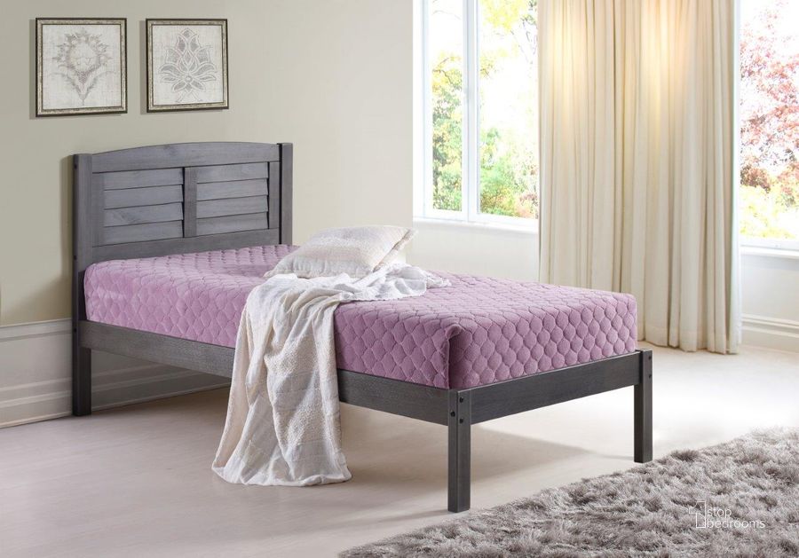 The appearance of Twin Louver Bed Antique Grey designed by DONCO kids in the modern / contemporary interior design. This antique grey piece of furniture  was selected by 1StopBedrooms from  to add a touch of cosiness and style into your home. Sku: 212-TAG. Bed Type: Platform Bed. Material: Wood. Product Type: Platform Bed. Bed Size: Twin. Image1