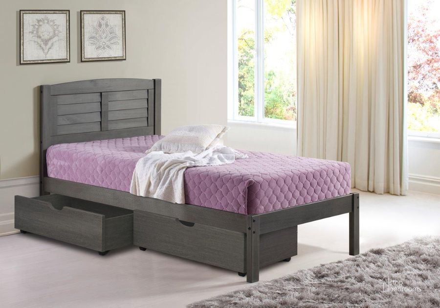 The appearance of Twin Louver Bed With Under Bed Drawers Antique Grey designed by DONCO kids in the modern / contemporary interior design. This antique grey piece of furniture  was selected by 1StopBedrooms from  to add a touch of cosiness and style into your home. Sku: 212-TAG_505-AG. Bed Type: Platform Bed. Material: Wood. Product Type: Platform Bed. Bed Size: Full. Image1