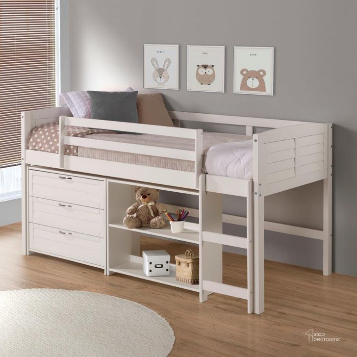 The appearance of Twin Louver Low Loft Group C - White designed by DONCO kids in the modern / contemporary interior design. This white piece of furniture  was selected by 1StopBedrooms from  to add a touch of cosiness and style into your home. Sku: 790-TW-C. Material: Wood. Product Type: Loft Bed. Bed Size: Twin. Bed Type: Loft Bed. Image1