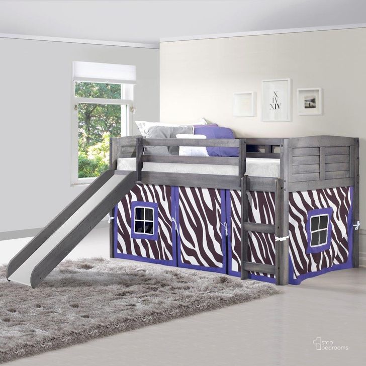 The appearance of Twin Louver Low Loft W-Slide & Zebra Tent Kit In Antique Grey Finish designed by DONCO kids in the modern / contemporary interior design. This antique grey piece of furniture  was selected by 1StopBedrooms from  to add a touch of cosiness and style into your home. Sku: 790-AAG_750C-TZ_785-AG. Material: Wood. Product Type: Loft Bed. Bed Size: Twin. Bed Type: Loft Bed. Image1