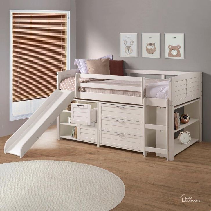 The appearance of Twin Louver Low Loft W-Slide In White Finish Group A designed by DONCO kids in the modern / contemporary interior design. This white piece of furniture  was selected by 1StopBedrooms from  to add a touch of cosiness and style into your home. Sku: 790-TW-A_785-W. Material: Wood. Product Type: Loft Bed. Bed Size: Twin. Bed Type: Loft Bed. Image1