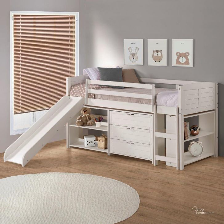 The appearance of Twin Louver Low Loft W-Slide In White Finish Group B designed by DONCO kids in the modern / contemporary interior design. This white piece of furniture  was selected by 1StopBedrooms from  to add a touch of cosiness and style into your home. Sku: 790-TW-B_785-W. Material: Wood. Product Type: Loft Bed. Bed Size: Twin. Bed Type: Loft Bed. Image1
