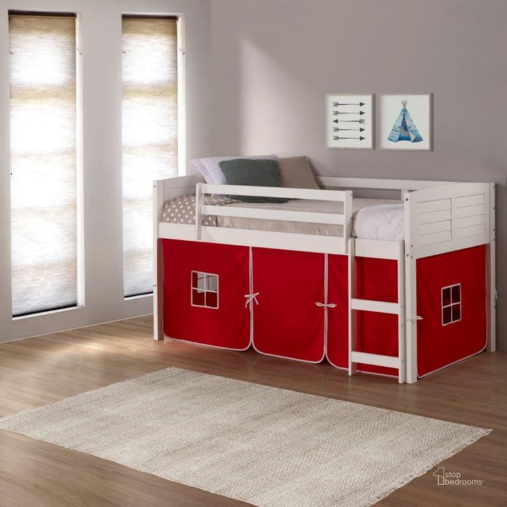 The appearance of Twin Louver Low Loft White W-Red Tent designed by DONCO kids in the modern / contemporary interior design. This white and red piece of furniture  was selected by 1StopBedrooms from  to add a touch of cosiness and style into your home. Sku: 790-ATW_750C-TR. Material: Wood. Product Type: Loft Bed. Bed Size: Twin. Bed Type: Loft Bed. Image1