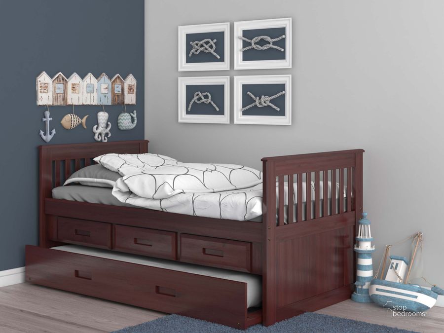The appearance of Twin Mission Rake Bed With 3 Drawer Storage And Twin Trundle Bed In Merlot Finish designed by DONCO kids in the modern / contemporary interior design. This merlot piece of furniture  was selected by 1StopBedrooms from  to add a touch of cosiness and style into your home. Sku: 2835-TM_2892-EKT_2890-TM. Bed Type: Storage Bed. Material: Wood. Product Type: Storage Bed. Bed Size: Twin. Image1
