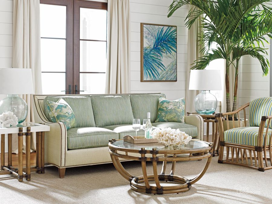 The appearance of Twin Palms Turtle Beach Occasional Table Set designed by Tommy Bahama in the transitional interior design. This brown piece of furniture  was selected by 1StopBedrooms from Twin Palms Collection to add a touch of cosiness and style into your home. Sku: 01-0558-943;01-0558-950. Material: Wood. Product Type: Occasional Table Set. Image1