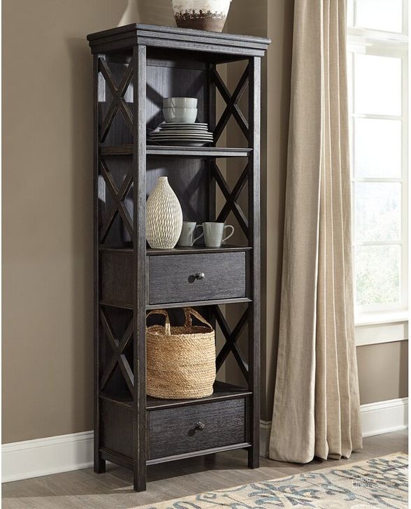 The appearance of Tyler Creek Black And Gray Display Cabinet designed by Signature Design by Ashley in the transitional interior design. This black and gray piece of furniture  was selected by 1StopBedrooms from Tyler Creek Collection to add a touch of cosiness and style into your home. Sku: D736-76. Material: Wood. Product Type: Display Cabinet. Image1
