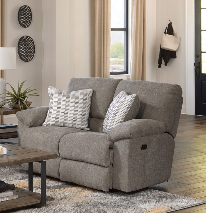 The appearance of Tyler Power Reclining Loveseat In Pewter designed by Catnapper in the traditional interior design. This pewter piece of furniture  was selected by 1StopBedrooms from Tyler Collection to add a touch of cosiness and style into your home. Sku: 61062171028264828. Material: Fabric. Product Type: Reclining Loveseat.