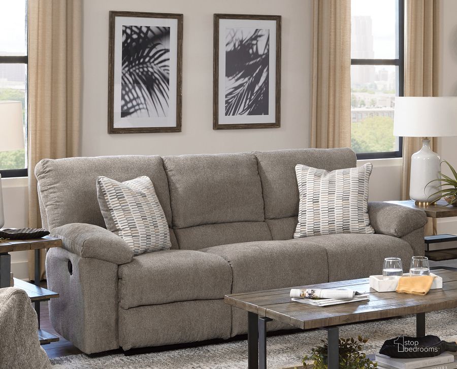 The appearance of Tyler Reclining Sofa In Pewter designed by Catnapper in the traditional interior design. This pewter piece of furniture  was selected by 1StopBedrooms from Tyler Collection to add a touch of cosiness and style into your home. Sku: 1061171028264828. Material: Fabric. Product Type: Reclining Sofa. Image1