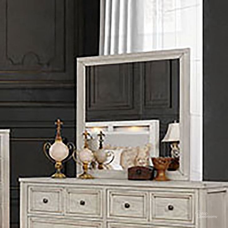 The appearance of Tywyn Mirror In Antique White designed by Furniture of America in the transitional interior design. This antique white piece of furniture  was selected by 1StopBedrooms from Tywyn Collection to add a touch of cosiness and style into your home. Sku: CM7365WH-M. Material: Wood. Product Type: Mirror. Image1