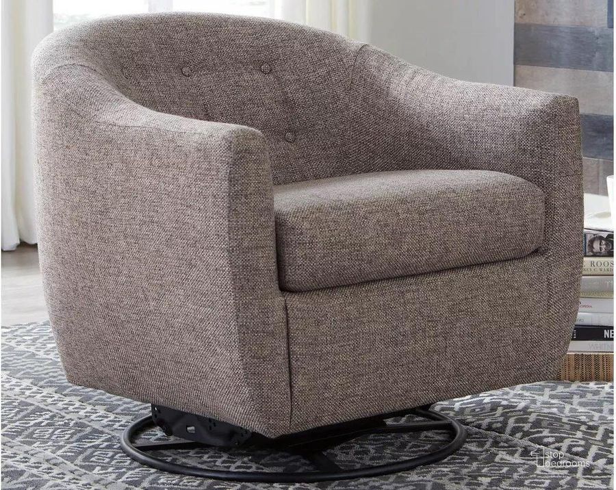 The appearance of Upshur Taupe Swivel Glider Accent Chair designed by Signature Design by Ashley in the modern / contemporary interior design. This taupe piece of furniture  was selected by 1StopBedrooms from Upshur Collection to add a touch of cosiness and style into your home. Sku: A3000003. Material: Fabric. Product Type: Accent Chair. Image1