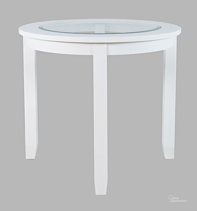 The appearance of Urban Icon 42 Inch Round Counter Height Glass Inlay Dining Table In White designed by Jofran in the modern / contemporary interior design. This white piece of furniture  was selected by 1StopBedrooms from Urban Icon Collection to add a touch of cosiness and style into your home. Sku: 2003-36. Table Base Style: Legs. Table Top Shape: Round. Material: Wood. Product Type: Dining Table. Size: 42". Image1