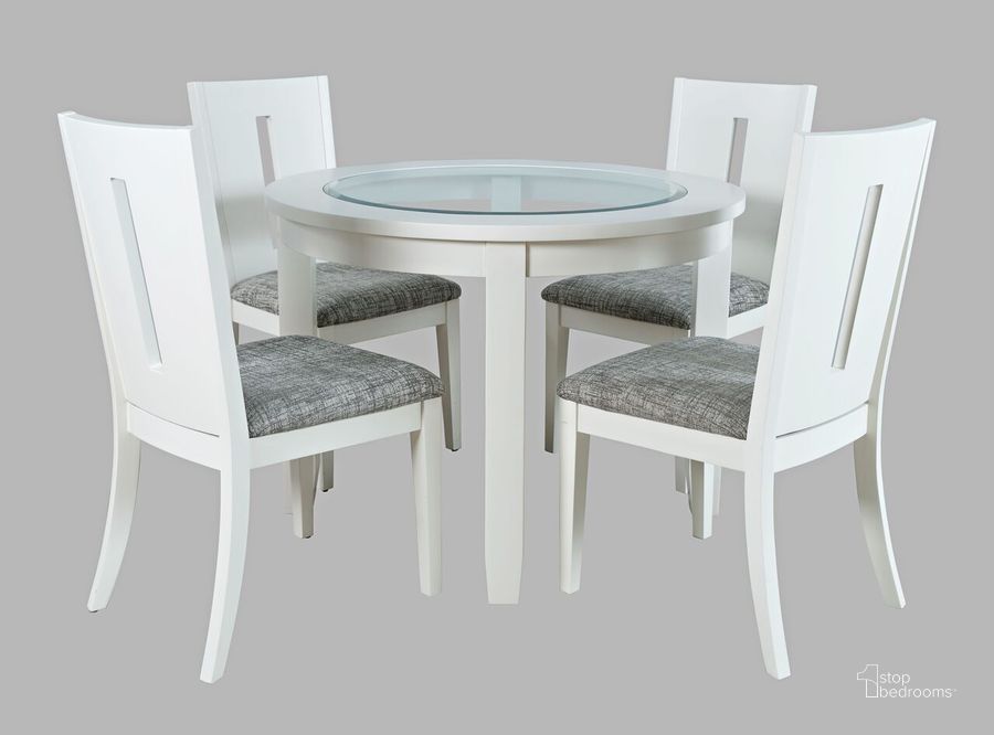 The appearance of Urban Icon Contemporary 42 Inch Round Five-Piece Dining Set With Upholstered Chairs In White designed by Jofran in the modern / contemporary interior design. This white piece of furniture  was selected by 1StopBedrooms from Urban Icon Collection to add a touch of cosiness and style into your home. Sku: 2003-42D-5. Product Type: Dining Room Set. Material: MDF. Image1