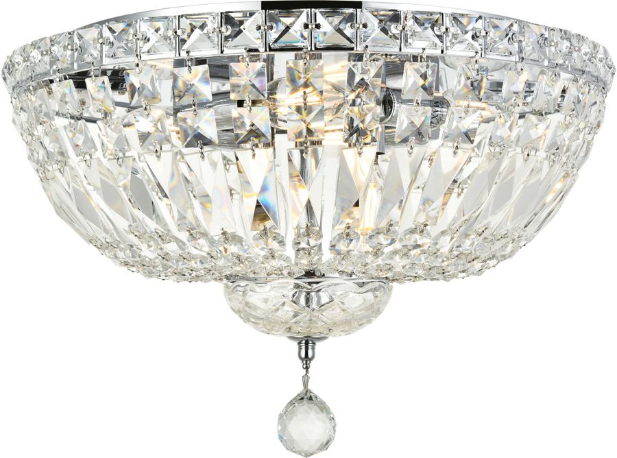 The appearance of Tranquil 16" Chrome 6 Light Flush Mount With Clear Royal Cut Crystal Trim designed by Elegant Lighting in the modern / contemporary interior design. This chrome piece of furniture  was selected by 1StopBedrooms from Tranquil Collection to add a touch of cosiness and style into your home. Sku: V2528F16C/RC. Material: Steel. Product Type: Flush Mount. Image1