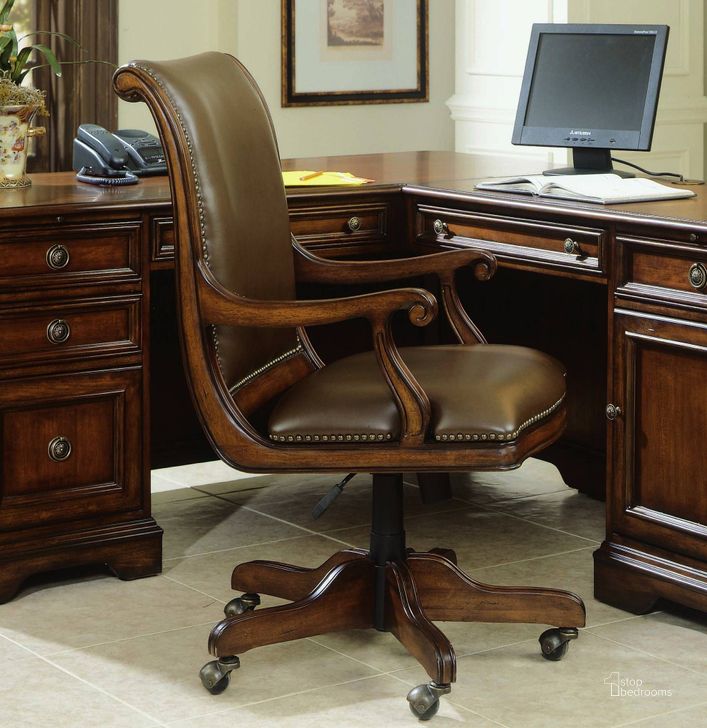 The appearance of Brookhaven Cherry Desk Chair designed by Hooker in the traditional interior design. This brown piece of furniture  was selected by 1StopBedrooms from Brookhaven Collection to add a touch of cosiness and style into your home. Sku: 281-30-220. Material: Wood. Product Type: Desk Chair. Image1