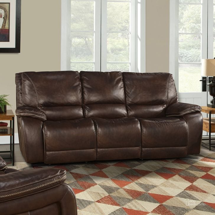 The appearance of Vail Burnt Sienna Leather Dual Power Reclining Sofa designed by Parker House in the traditional interior design. This brown piece of furniture  was selected by 1StopBedrooms from Vail Collection to add a touch of cosiness and style into your home. Sku: MVAI#832PH-BUR. Material: Leather. Product Type: Reclining Sofa. Image1