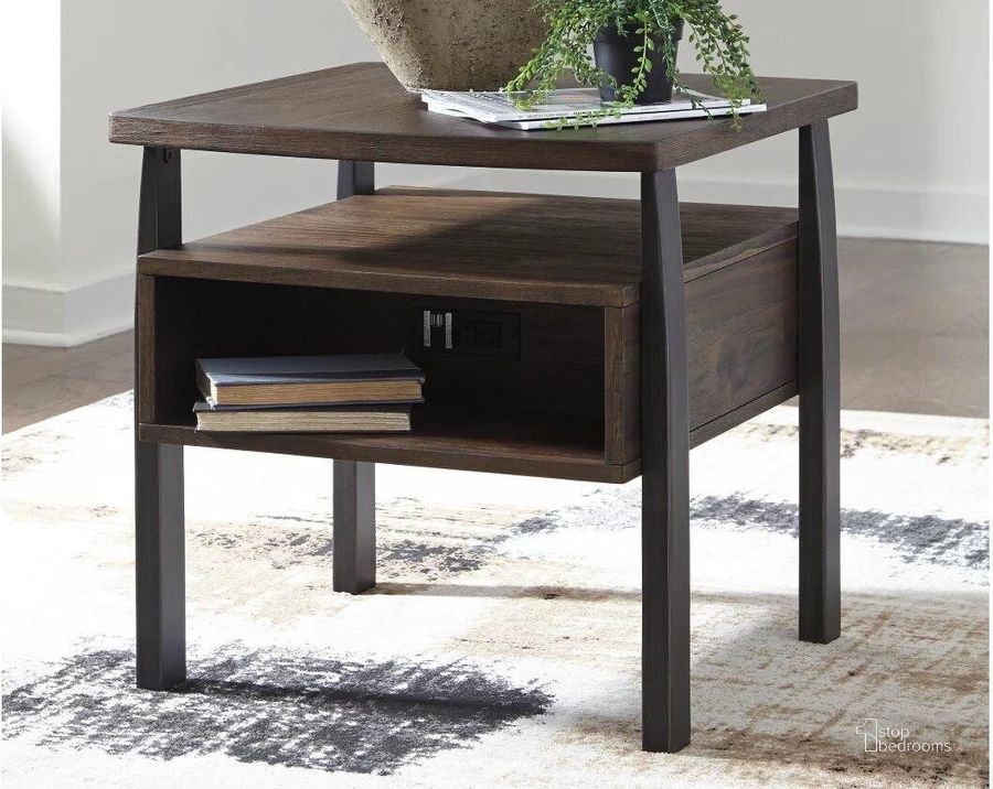 The appearance of Vailbry Brown Rectangular End Table designed by Signature Design by Ashley in the transitional interior design. This brown piece of furniture  was selected by 1StopBedrooms from Vailbry Collection to add a touch of cosiness and style into your home. Sku: T758-3. Material: Wood. Product Type: End Table. Image1