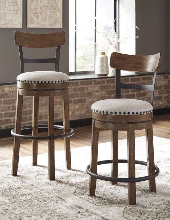 Valebeck Beige Tall Upholstered Swivel Barstool by Ashley Furniture