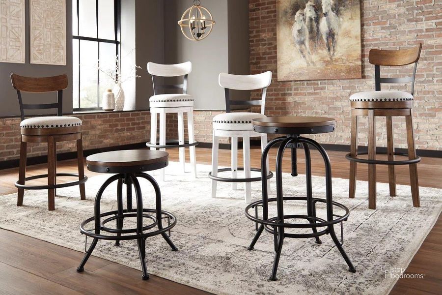 Valebeck Linen Upholstered Swivel Barstool by Ashley Furniture
