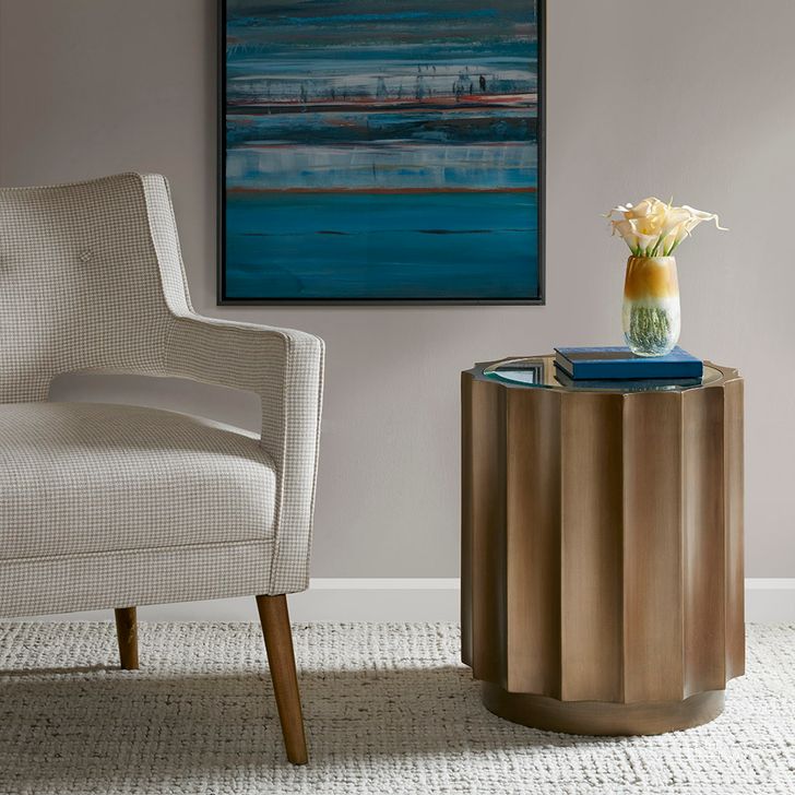 The appearance of Valentina Accent Table In Bronze designed by Olliix in the transitional interior design. This bronze piece of furniture  was selected by 1StopBedrooms from Valentina Collection to add a touch of cosiness and style into your home. Sku: MP120-0428. Product Type: Accent Table. Material: MDF. Image1