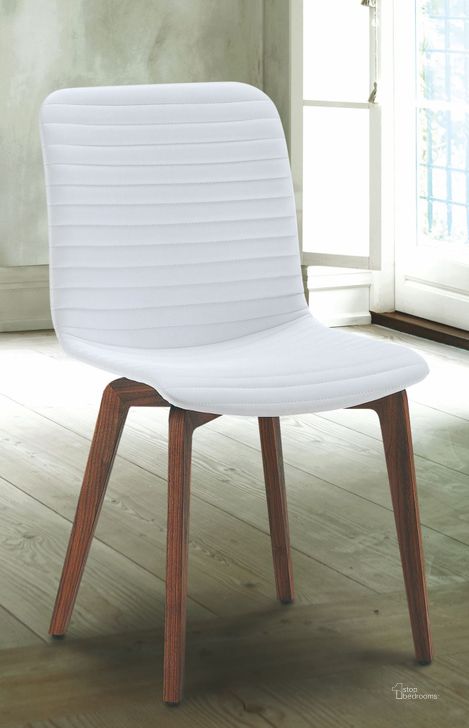 The appearance of Vela White Leather Dining Chair Set of 2 designed by Bellini Modern Living in the modern / contemporary interior design. This white piece of furniture  was selected by 1StopBedrooms from Vela Collection to add a touch of cosiness and style into your home. Sku: Vela WHT. Product Type: Dining Chair. Image1