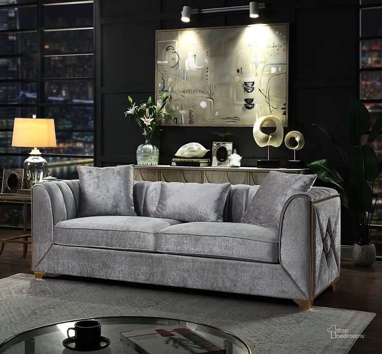 The appearance of Velencia Sofa Made with Wood In Silver designed by Galaxy Home Furnishings in the modern interior design. This silver piece of furniture  was selected by 1StopBedrooms from Velencia Collection to add a touch of cosiness and style into your home. Sku: 601955552479. Material: Wood. Product Type: Sofa. Image1