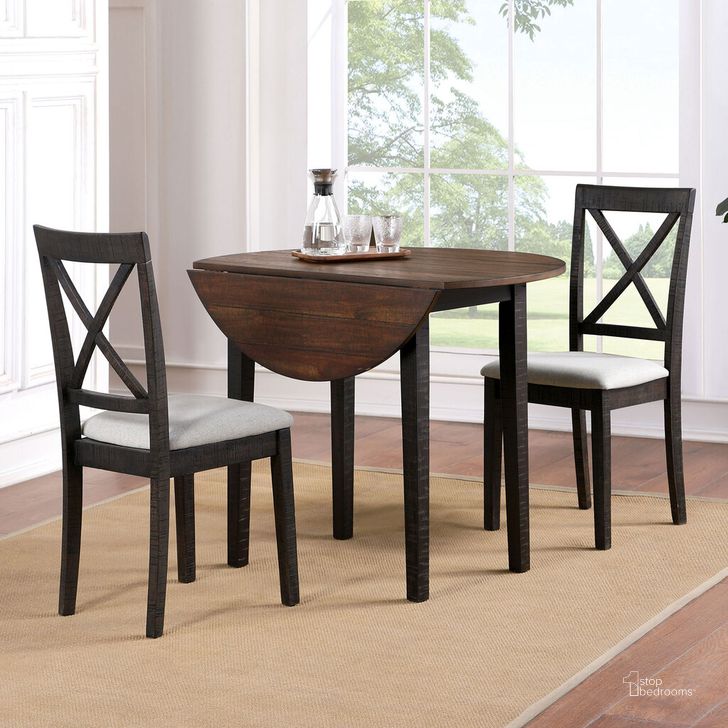 The appearance of Veneta 3 Piece Dining Table Set In Dark Oak and Walnut designed by Furniture of America in the transitional interior design. This dark oak and walnut piece of furniture  was selected by 1StopBedrooms from Veneta Collection to add a touch of cosiness and style into your home. Sku: CM3477RT-3PK. Material: Wood. Product Type: Dining Room Set. Image1