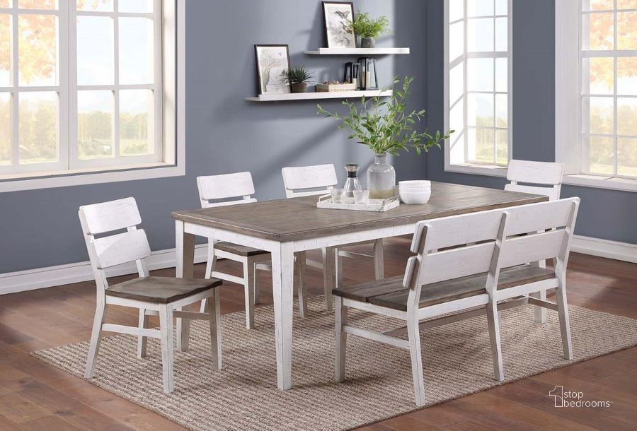 The appearance of Vercoe Gray and White Dining Table 0qd24373227 designed by Luxe Linea in the  interior design. This gray and white piece of furniture  was selected by 1StopBedrooms from Vercoe Collection to add a touch of cosiness and style into your home. Sku: 1164-22-LT. Table Base Style: Legs. Material: Wood. Product Type: Dining Table. Table Top Shape: Rectangular. Size: 36.