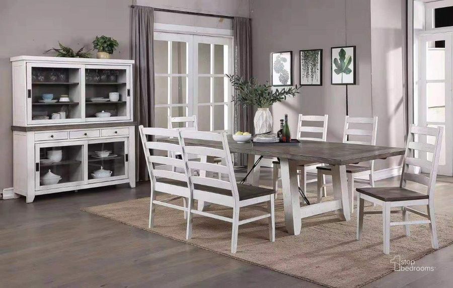 The appearance of Vercoe Gray and White Dining Table 0qd24373234 designed by Luxe Linea in the  interior design. This gray and white piece of furniture  was selected by 1StopBedrooms from Vercoe Collection to add a touch of cosiness and style into your home. Sku: 1164-22-TRT;1164-22-TRB. Table Base Style: Trestle. Material: Wood. Product Type: Dining Table. Table Top Shape: Rectangular. Size: 42.