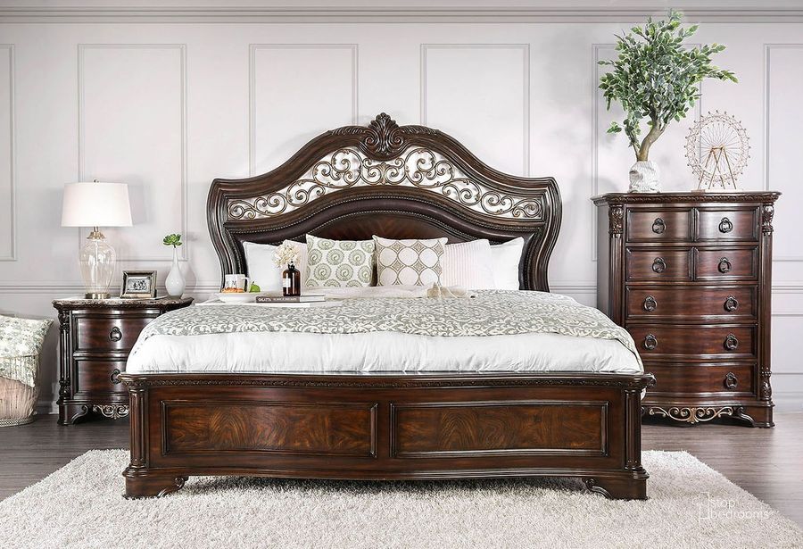 The appearance of Verolo Brown Cherry Bedroom Set designed by Windsor Home in the traditional interior design. This brown cherry piece of furniture  was selected by 1StopBedrooms from Verolo Collection to add a touch of cosiness and style into your home. Sku: CM7311Q-HB;CM7311Q-FB;CM7311Q-R;CM7311N. Bed Type: Panel Bed. Material: Wood. Product Type: Panel Bed. Bed Size: Queen. Image1