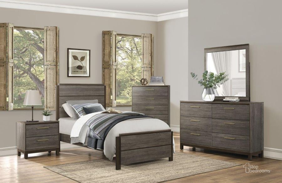 The appearance of Vestavia Antique Gray And Dark Brown Youth Panel Bedroom Set designed by Homelegance in the transitional interior design. This brown and gray piece of furniture  was selected by 1StopBedrooms from Vestavia Collection to add a touch of cosiness and style into your home. Sku: 1936T-1;1936T-3;1936-4. Bed Type: Panel Bed. Material: Wood. Product Type: Panel Bed. Bed Size: Twin. Image1