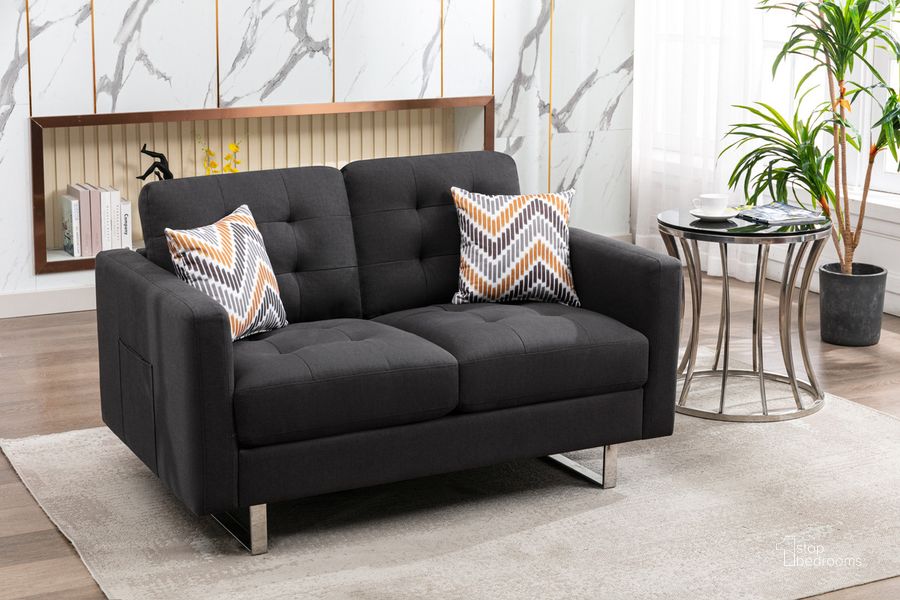 The appearance of Victoria Dark Gray Linen Fabric Loveseat designed by Lilola Home in the modern / contemporary interior design. This dark gray piece of furniture  was selected by 1StopBedrooms from Victoria Collection to add a touch of cosiness and style into your home. Sku: 88865-L. Product Type: Loveseat. Material: Linen. Image1