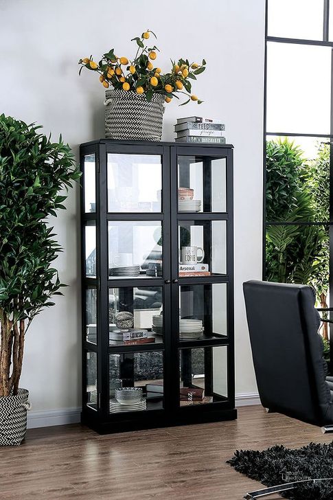 The appearance of Vilas Black Curio Cabinet designed by Furniture of America in the transitional interior design. This black piece of furniture  was selected by 1StopBedrooms from Vilas Collection to add a touch of cosiness and style into your home. Sku: CM-CR140BK. Material: Glass. Product Type: Curio Cabinet. Image1