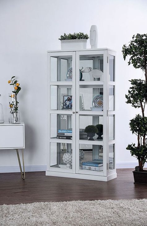 The appearance of Vilas White Curio Cabinet designed by Furniture of America in the transitional interior design. This white piece of furniture  was selected by 1StopBedrooms from Vilas Collection to add a touch of cosiness and style into your home. Sku: CM-CR140WH. Material: Glass. Product Type: Curio Cabinet. Image1