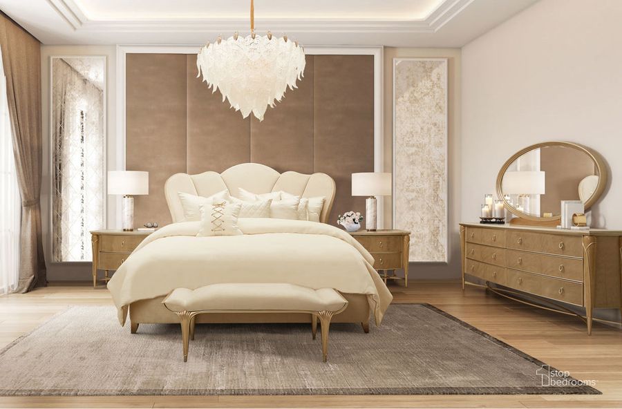 The appearance of Villa Caramel Bedroom Set designed by AICO in the transitional interior design. This caramel piece of furniture  was selected by 1StopBedrooms from Villa Collection to add a touch of cosiness and style into your home. Sku: N9008012-134;N9008040-134;N9008132-134;9000238-00. Bed Type: Panel Bed. Material: Polyester. Product Type: Panel Bed. Bed Size: Queen. Image1