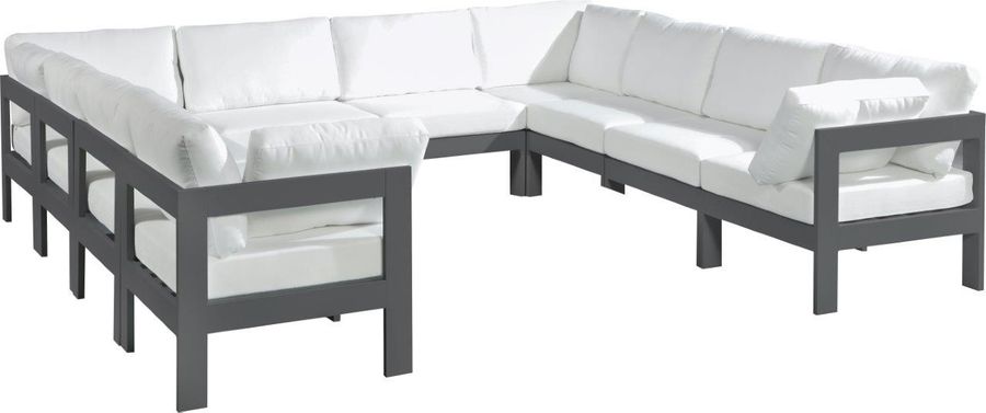 The appearance of Vinceland White and Gray Outdoor Sectional Outdoor Conversation Set 0qb24302301 designed by Furnique in the modern / contemporary interior design. This white piece of furniture  was selected by 1StopBedrooms from Vinceland Collection to add a touch of cosiness and style into your home. Sku: 376White-Sec10B-1;376White-Sec10B-2;376White-Sec10B-3;376White-Sec10B-4;376White-Sec10B-5;376White-Sec10B-6;376White-Sec10B-7;376White-Sec10B-8;376White-Sec10B-9;376White-Sec10B-10. Material: Aluminum. Product Type: Outdoor Sectional. Image1