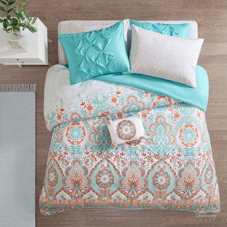 The appearance of Vinnie Polyester Brushed Microfiber Printed 6Pcs Complete Bed And Queen Sheet Set In Aqua designed by Olliix in the modern / contemporary interior design. This aqua piece of furniture  was selected by 1StopBedrooms from Vinnie Collection to add a touch of cosiness and style into your home. Sku: ID10-1563. Material: Polyester. Bed Size: Queen. Product Type: Comforter Set. Image1