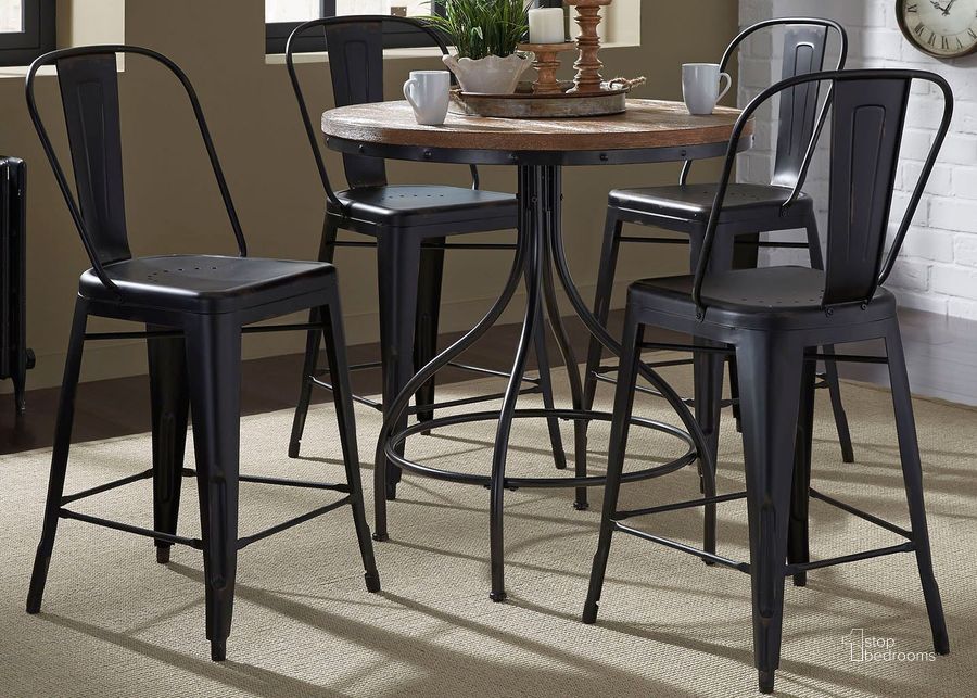The appearance of Vintage Pub Table Set w/ Bow Back Chairs designed by Liberty in the transitional interior design. This black piece of furniture  was selected by 1StopBedrooms from Vintage Collection to add a touch of cosiness and style into your home. Sku: 179-PUB3636;179-B350524-G. Table Top Shape: Round. Material: Wood. Product Type: Bistro and Bar Table Set. Image1