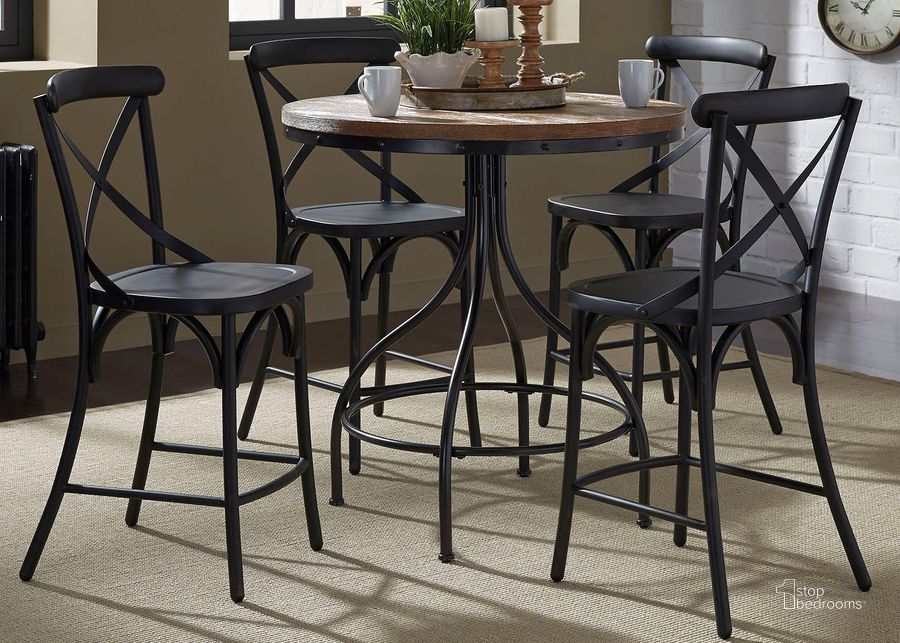 The appearance of Vintage Pub Table Set w/ X Back Chairs designed by Liberty in the transitional interior design. This black piece of furniture  was selected by 1StopBedrooms from Vintage Collection to add a touch of cosiness and style into your home. Sku: 179-PUB3636;179-B300524-B. Table Top Shape: Round. Material: Wood. Product Type: Bistro and Bar Table Set. Image1
