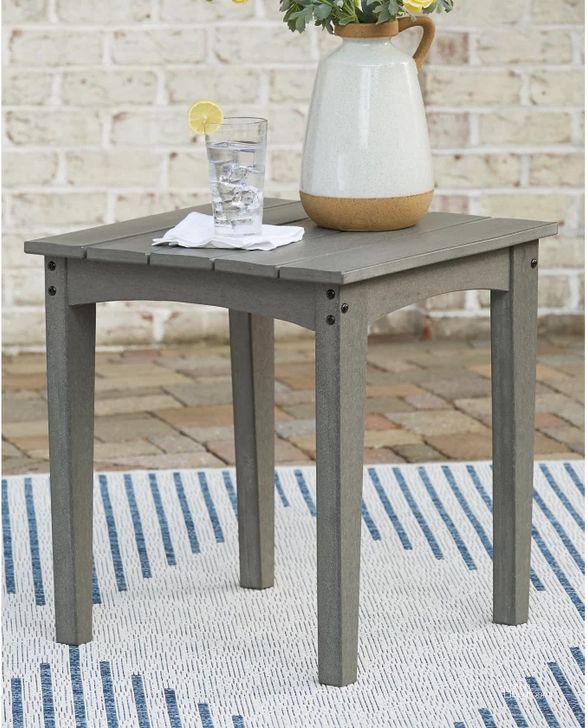 The appearance of Visola Gray Square End Table designed by Signature Design by Ashley in the modern / contemporary interior design. This gray piece of furniture  was selected by 1StopBedrooms from Visola Collection to add a touch of cosiness and style into your home. Sku: P802-702. Product Type: Outdoor Table. Image1