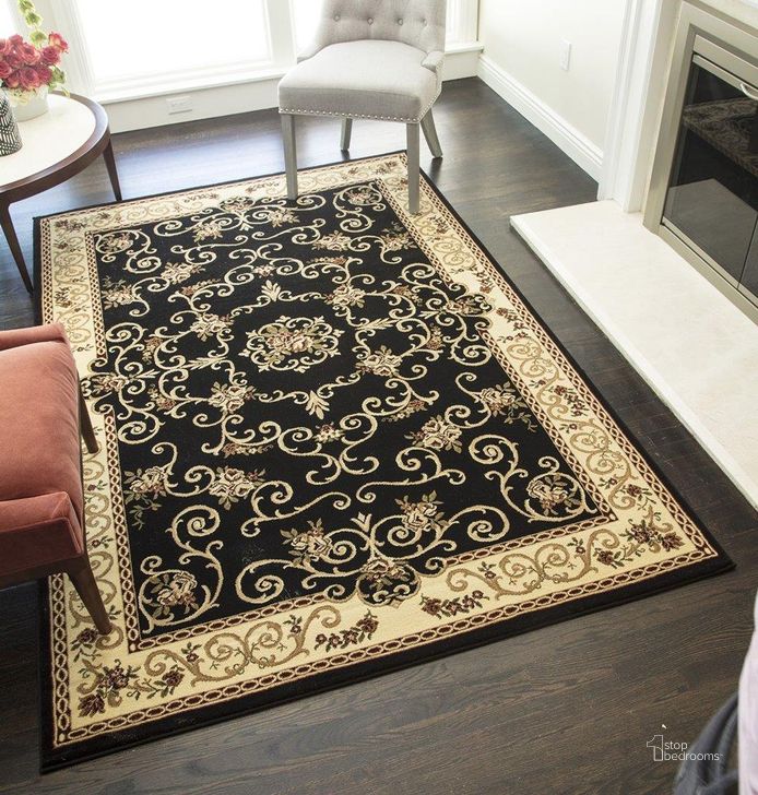 The appearance of Vista 207-BLK Souvanerie Black Floral Traditional Black 5'3Round Area Rug designed by Rugs America in the traditional interior design. This black piece of furniture  was selected by 1StopBedrooms from Vista Collection to add a touch of cosiness and style into your home. Sku: RA21337. Material: Polypropylene. Product Type: Area Rugs. Image1