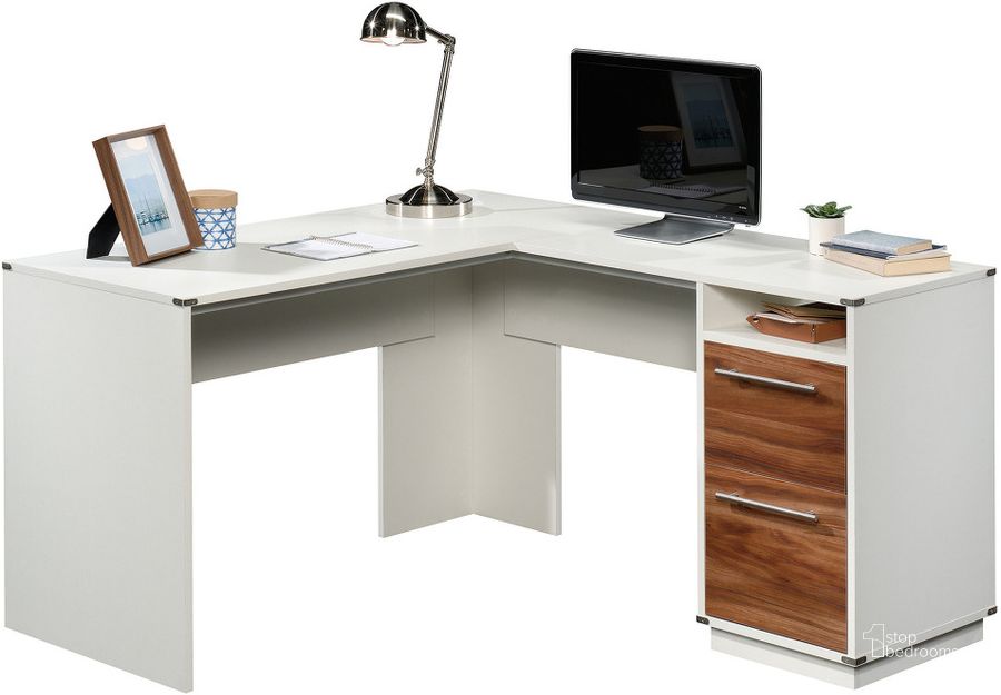 The appearance of Vista Key L-Shaped Desk In Blaze Acacia designed by Sauder in the modern / contemporary interior design. This blaze acacia piece of furniture  was selected by 1StopBedrooms from Vista Key Collection to add a touch of cosiness and style into your home. Sku: 425846. Product Type: Desk. Material: Engineered Wood. Image1