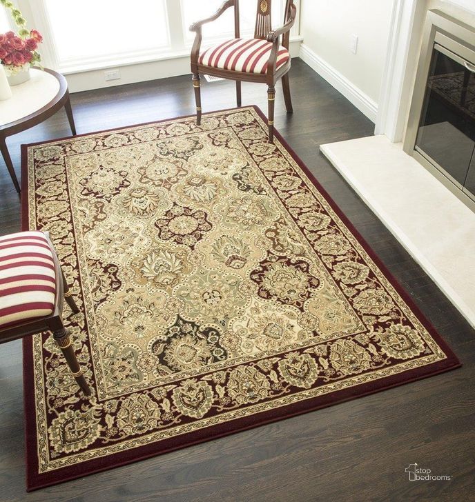 The appearance of Vista P108-CHR Panel Cherry Oriental Traditional Red 5'3Round Area Rug designed by Rugs America in the traditional interior design. This red piece of furniture  was selected by 1StopBedrooms from Vista Collection to add a touch of cosiness and style into your home. Sku: RA22775. Material: Polypropylene. Product Type: Area Rugs. Image1